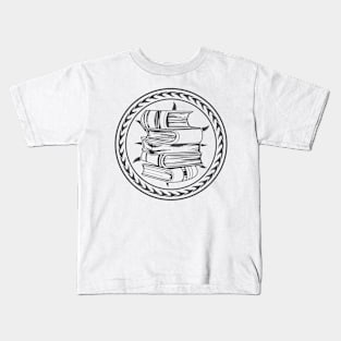 Stacked Books In A Black Circle Kids T-Shirt